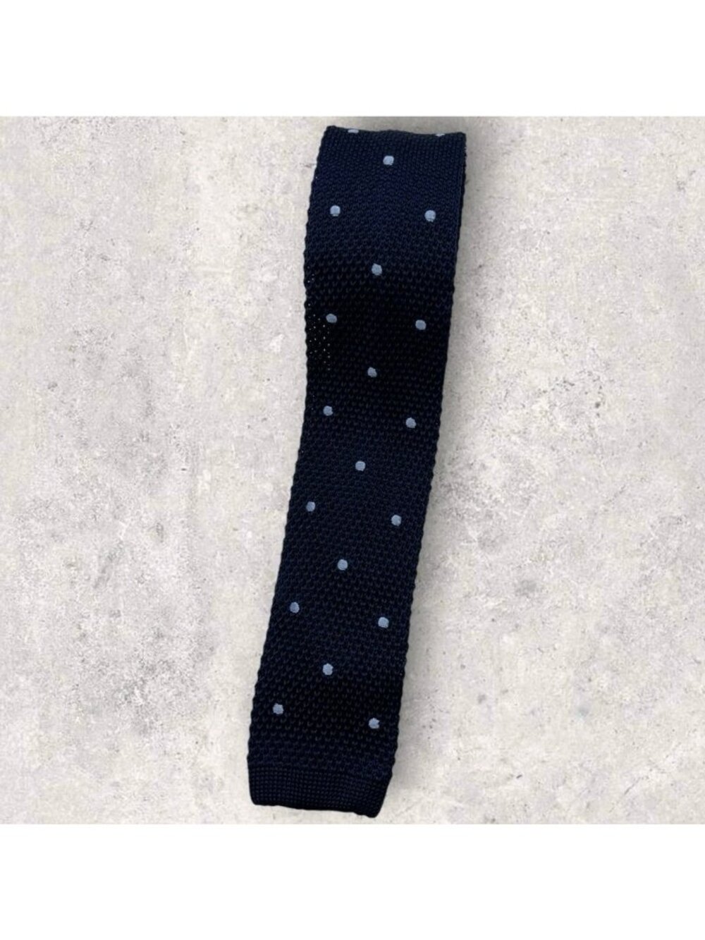 CORNELIANI Silk Knit Tie ITALY Navy Blue Polka Dot W:2" EUC
